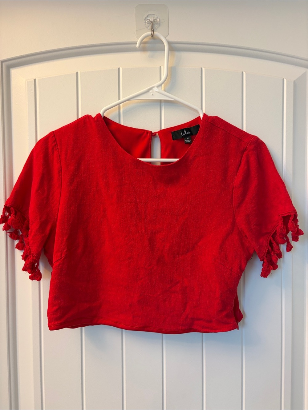 Lulu's Vibrant Red Tassel Sleeve Crop Top